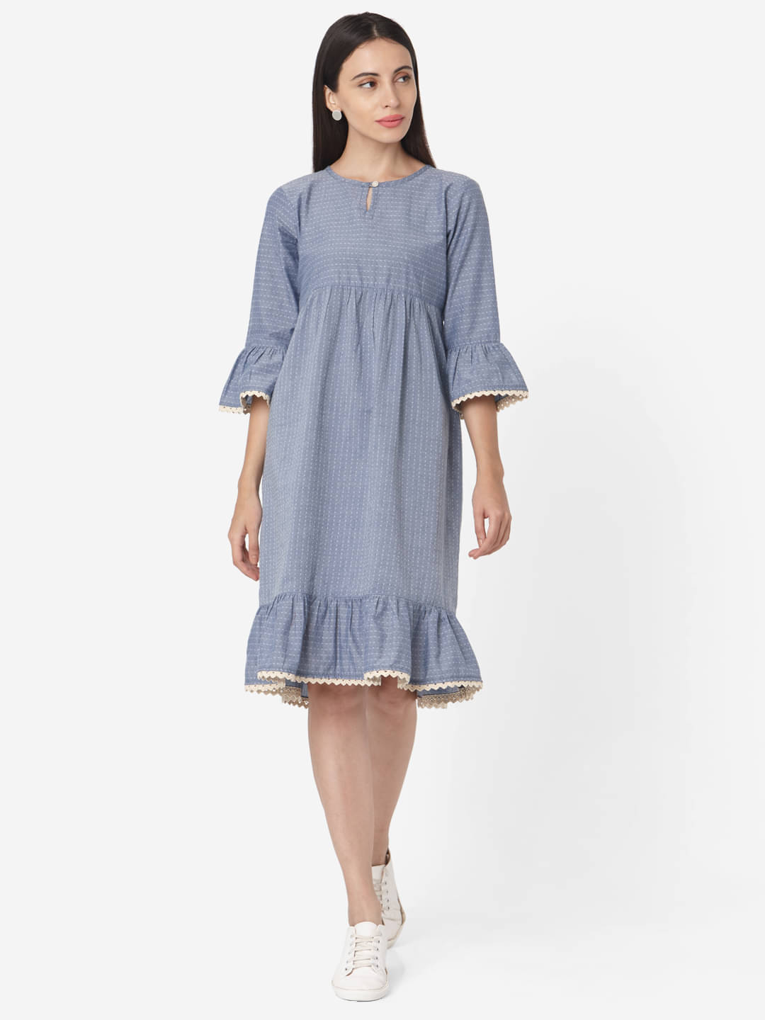     			Aarrah Grey Cotton Tiered Flared Kurti