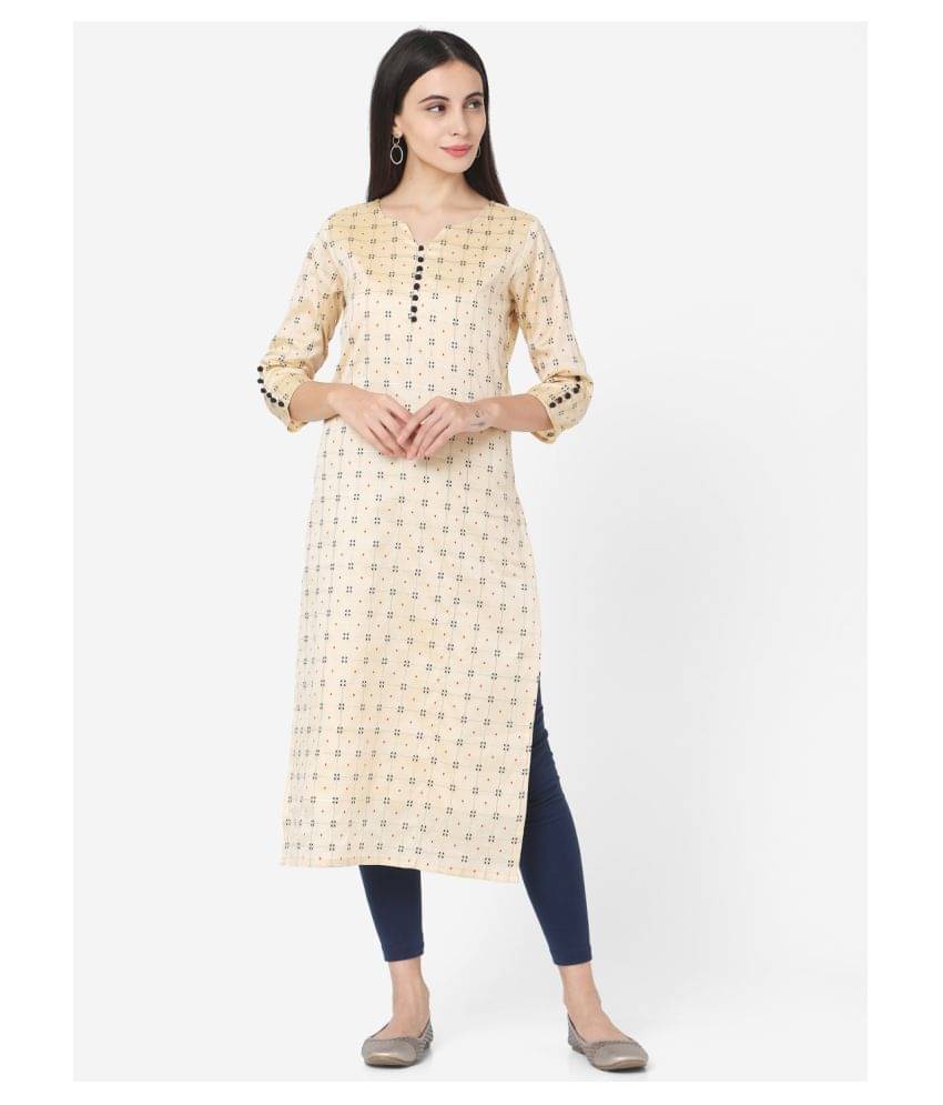 Aarrah Off White Cotton Straight Kurti Aarrah Off White Cotton Straight Kurti
