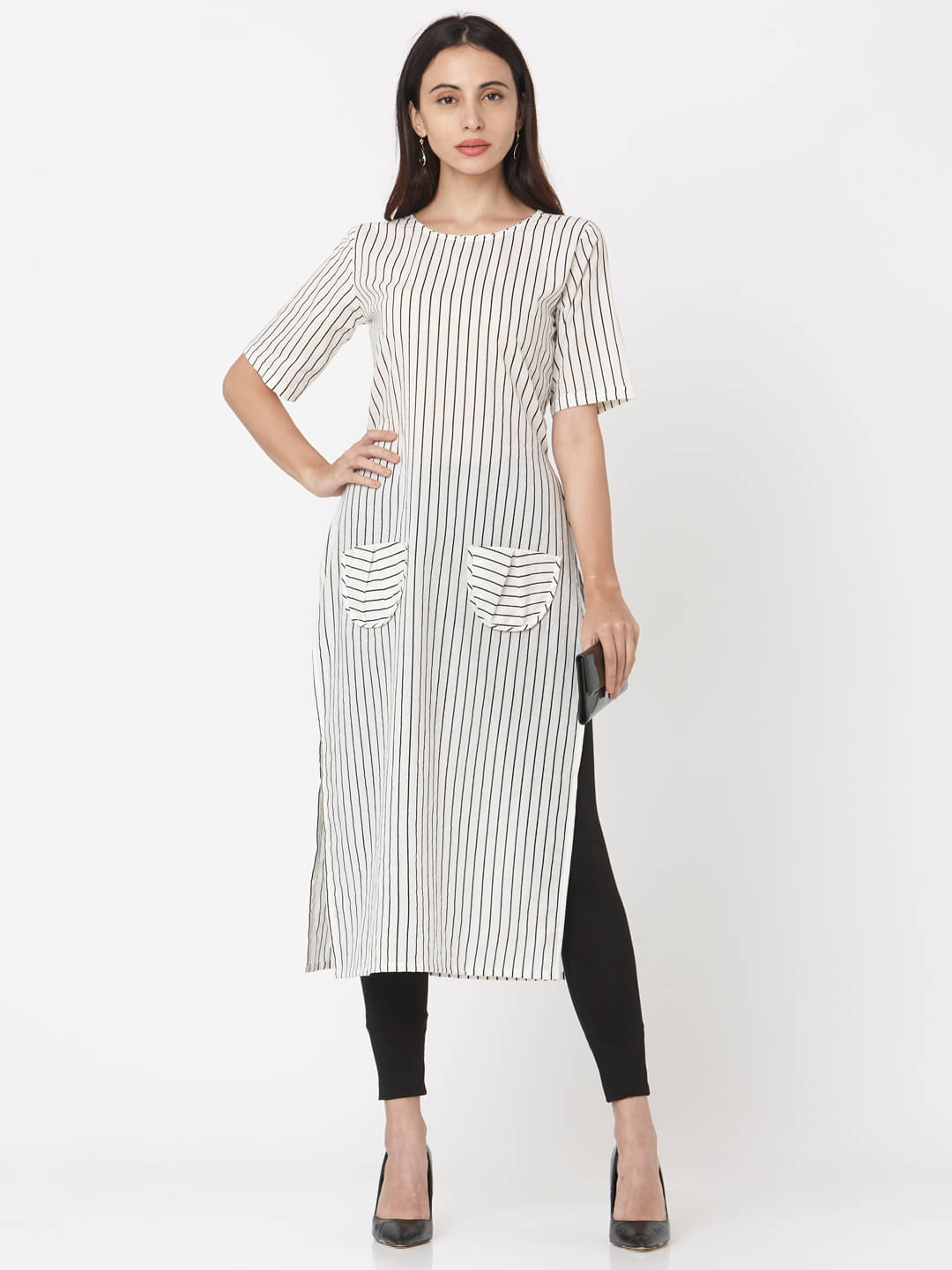     			Aarrah White Cotton Straight Kurti