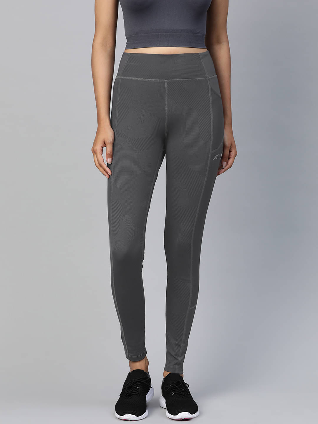     			Alcis Grey Polyester Printed Tights