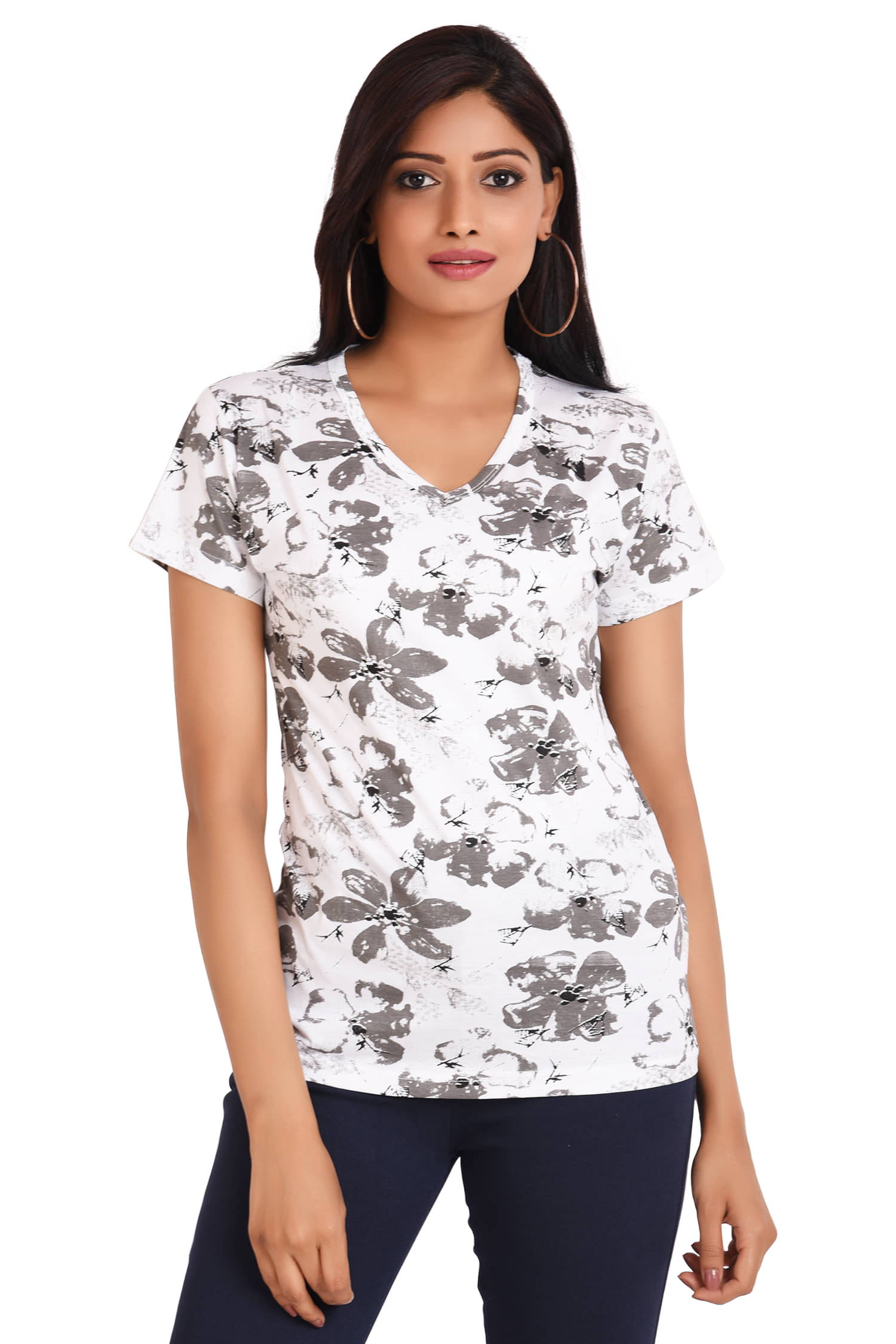     			Neo Garments Women Cotton Printed Regular Fit Round Neck T-Shirt ( White )