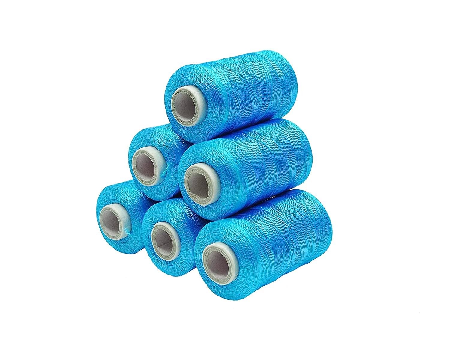     			PRANSUNITA Silk ( Resham ) Twisted Hand & Machine Embroidery Shiny Thread for jewelry designing, embroidery, art & craft, Tassel Making, Fast Color, Pack of 6 spool x 300 mts each, Color- Ferozi ( Turquoise blue )