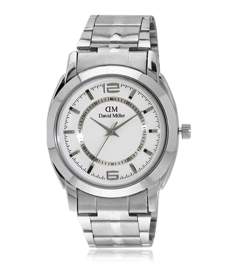     			David Miller White Dial Silver Steel Strap Men's Watch   DMRCM42
