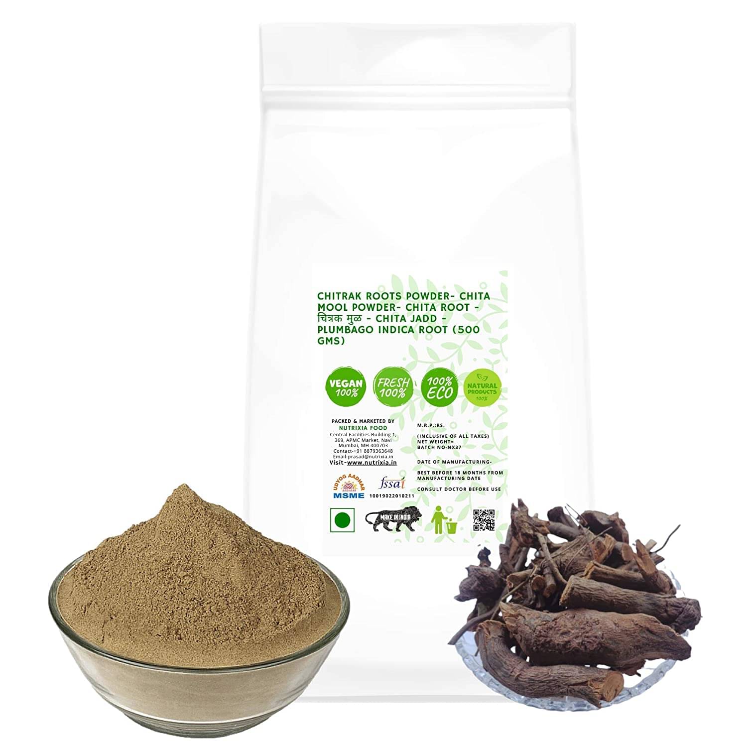 Nutrixia Food Chitrak Roots Powder- Chita Mool Powder 500 Gm Pack of 1 Nutrixia Food Chitrak Roots Powder- Chita Mool Powder 500 Gm Pack of 1
