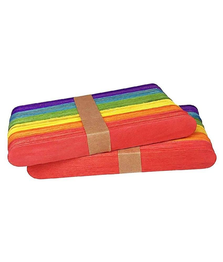     			PRANSUNITA Multicolor Jambo Size Wooden Ice Cream Sticks for Craft & School Projects, Pack of 100