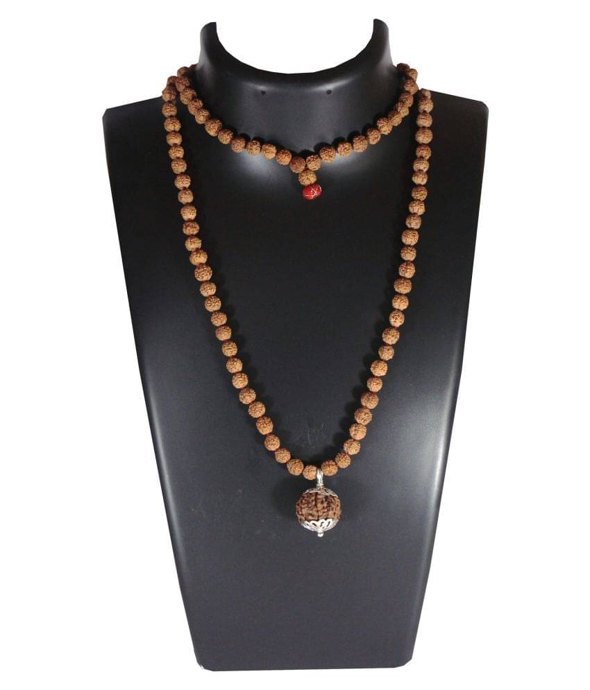     			ShivaRatna 7 Mukhi Guru Mani / Bead (5 Mukhi Rudraksha Mala) Silver Cap - Lab Certified