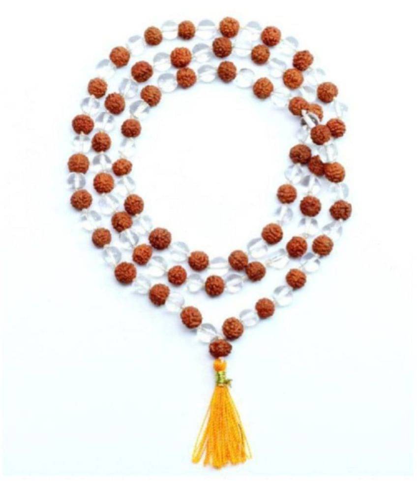     			ShivaRatna Original Rudraksha & Sphatik / Quartz Mala 108+1 Beads (Size 6-7mm) Length 35c