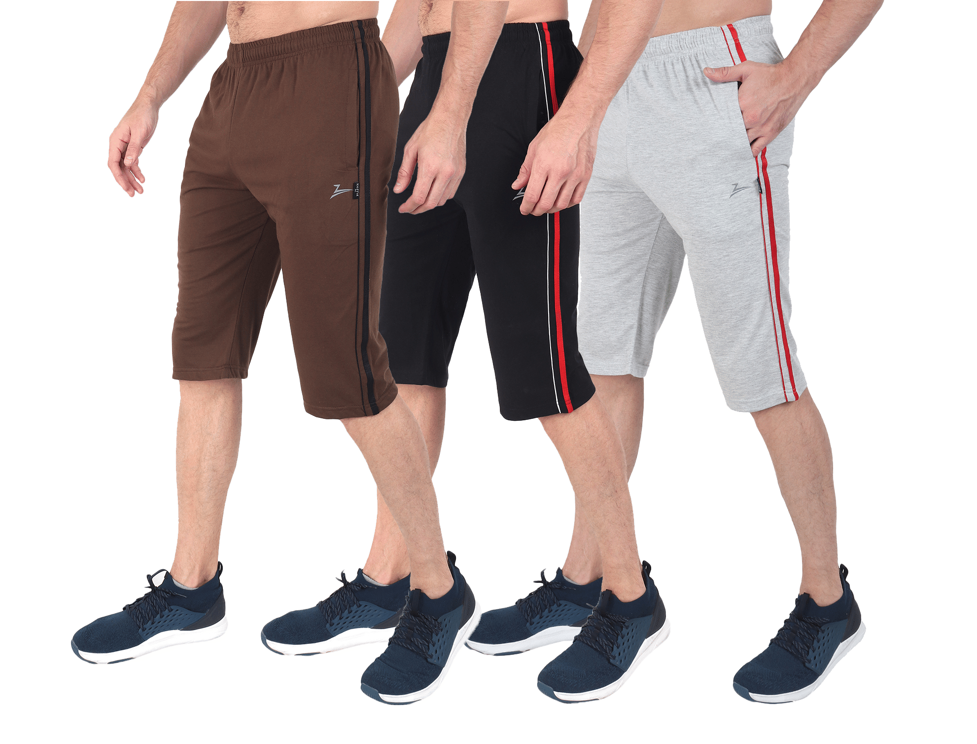 Zeffit Multi 3/4ths Coffee , Black , Grey Pack Of 3 - Shorts | Buy online on ZillyBuy