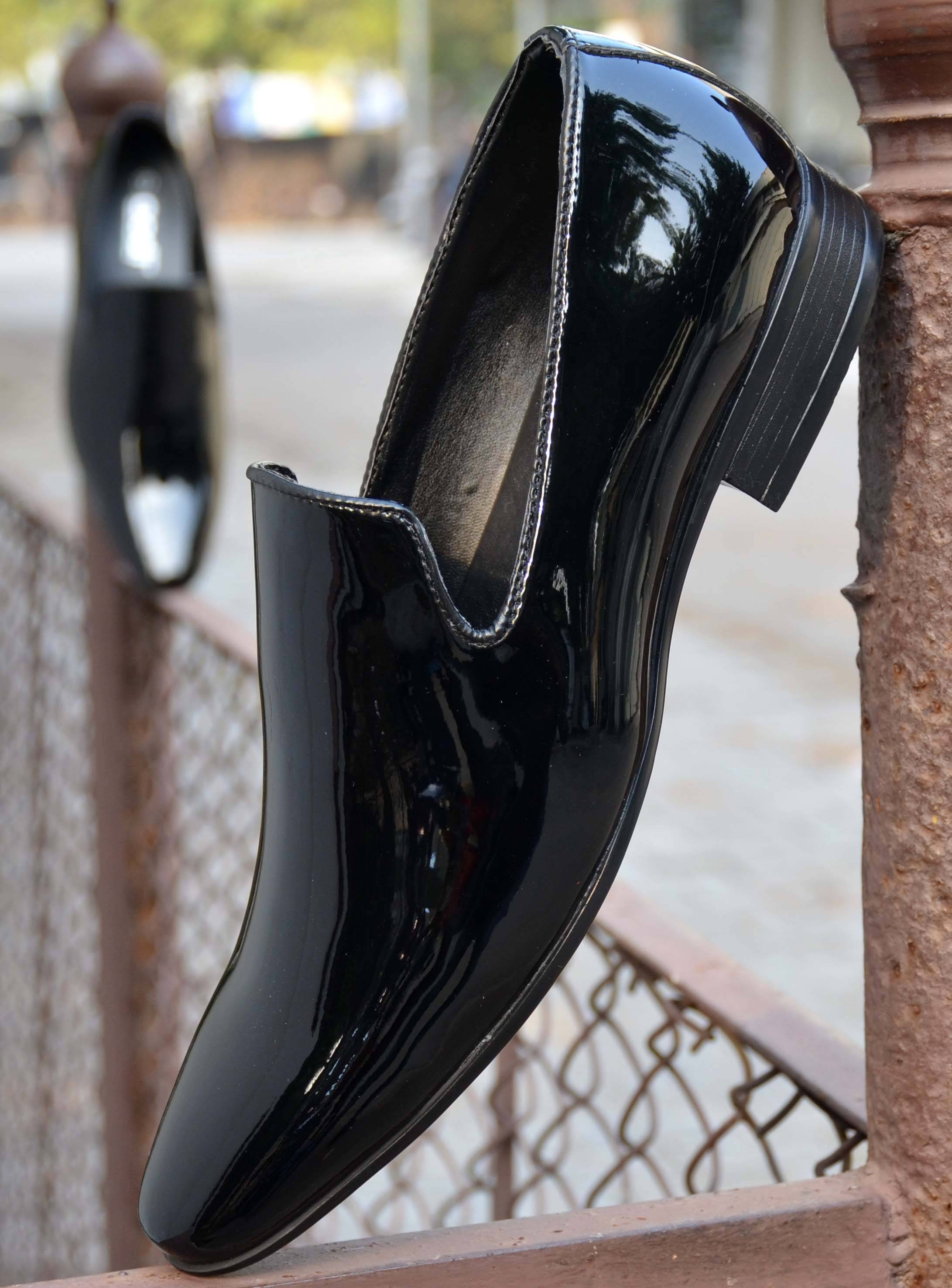     			Aadi Black Men's Slip On Formal Shoes