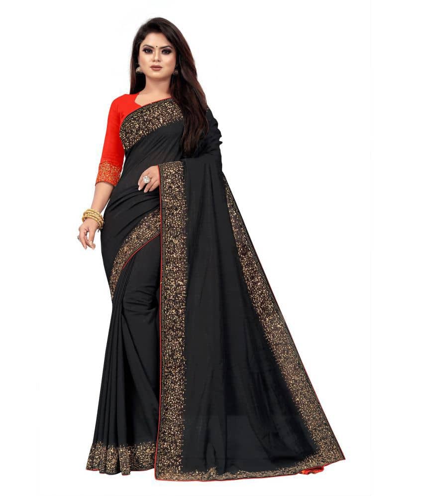 Gazal Fashions Sana Silk Saree With Unstitched Blouse Piece ( Black ) - Sarees | Buy online on ZillyBuy
