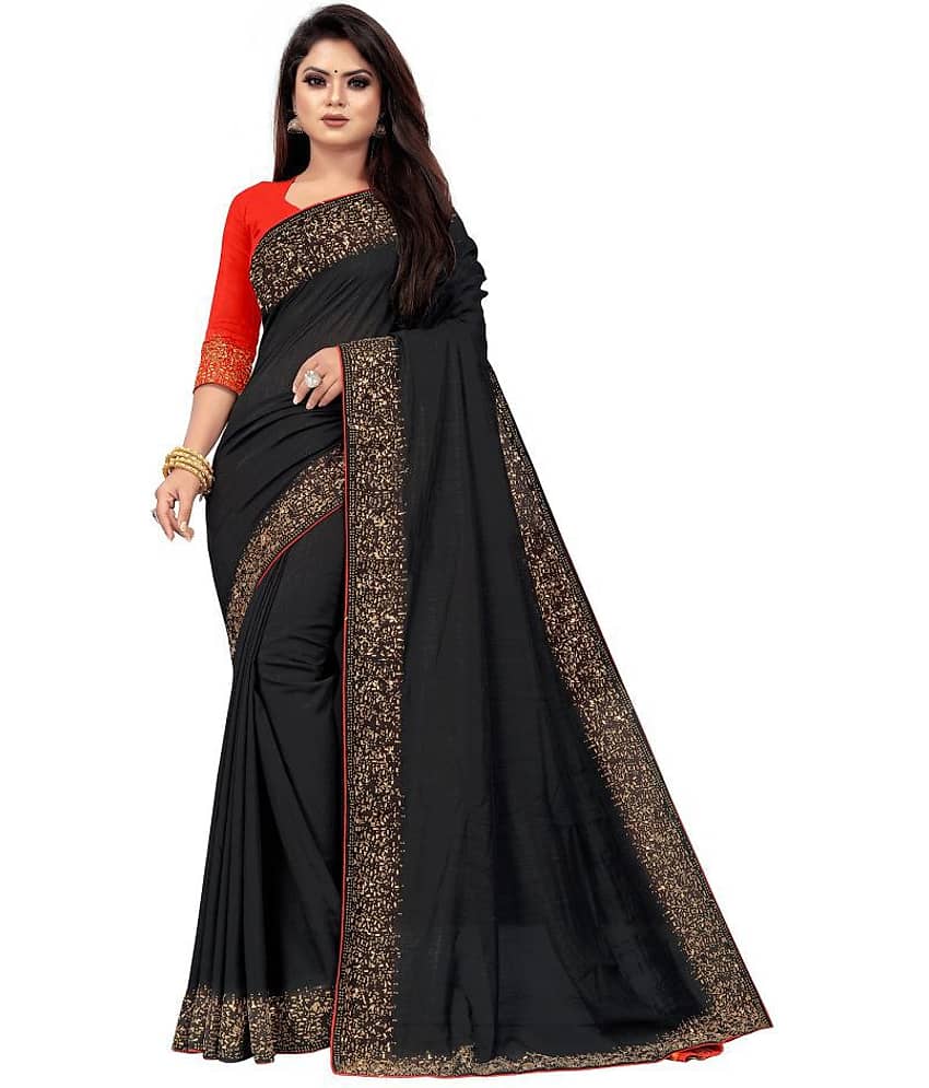 Gazal Fashions Sana Silk Saree With Unstitched Blouse Piece ( Black ) - Sarees | Buy online on ZillyBuy
