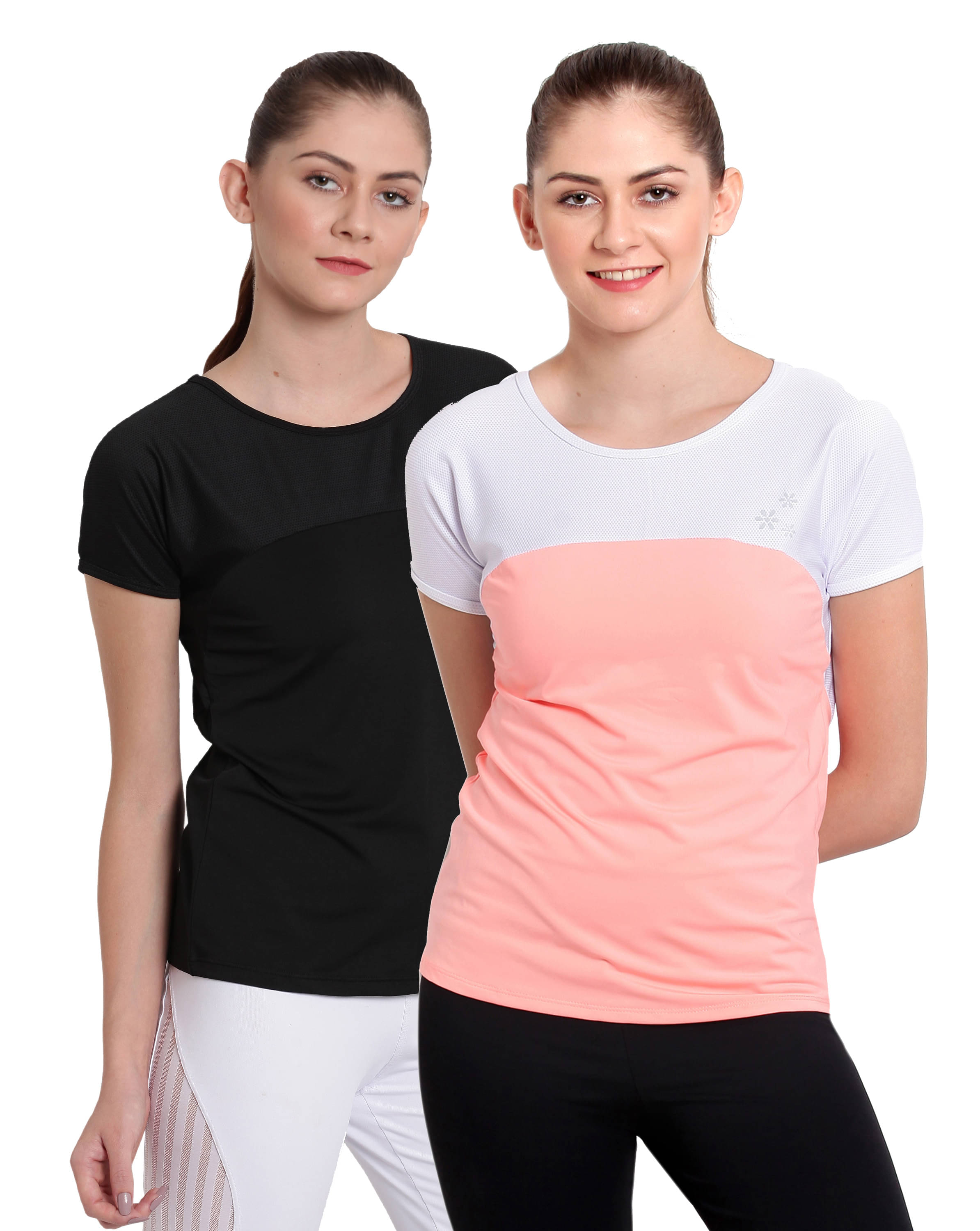     			Elina Black,Orange Poly Spandex Tees