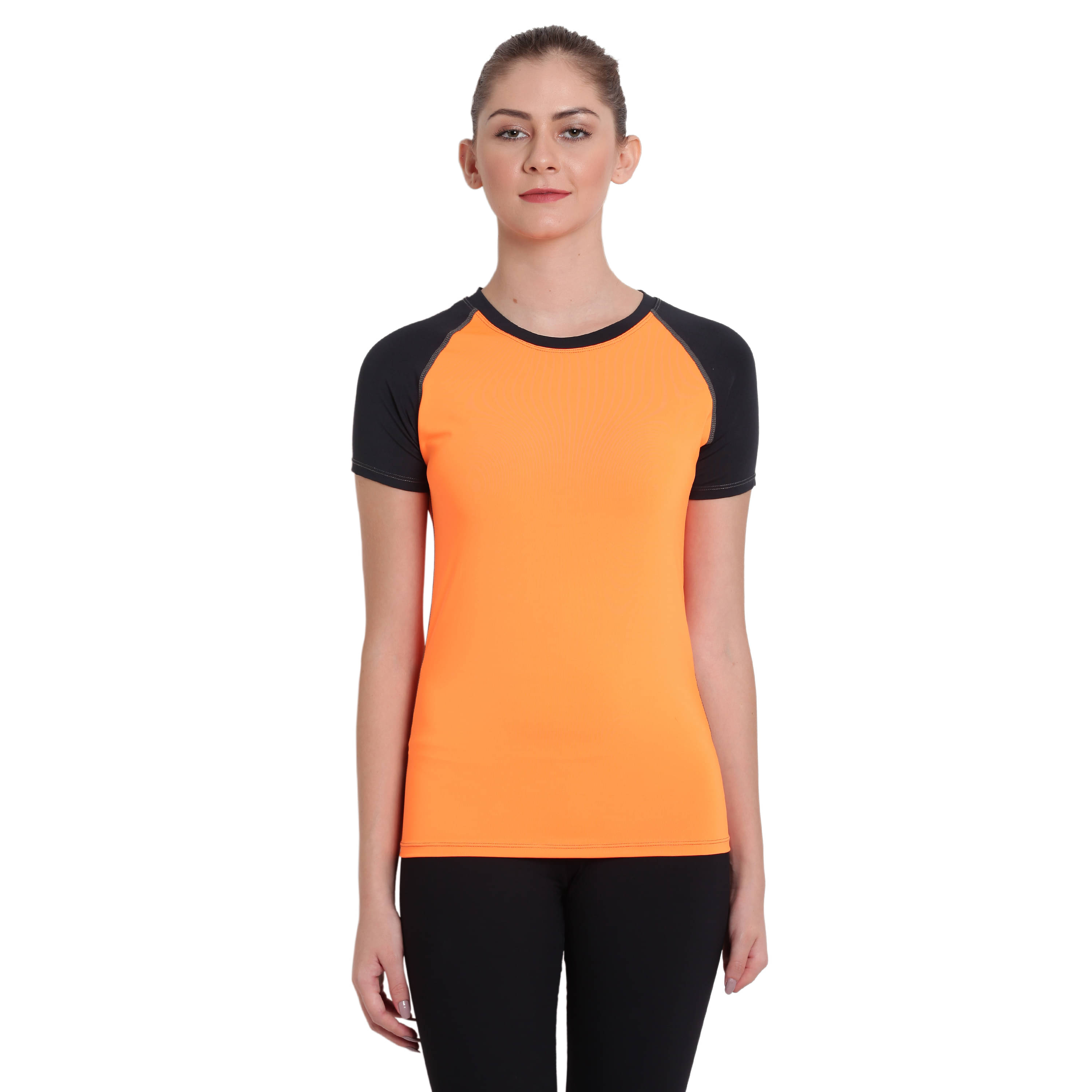     			Elina Orange Poly Spandex Tees