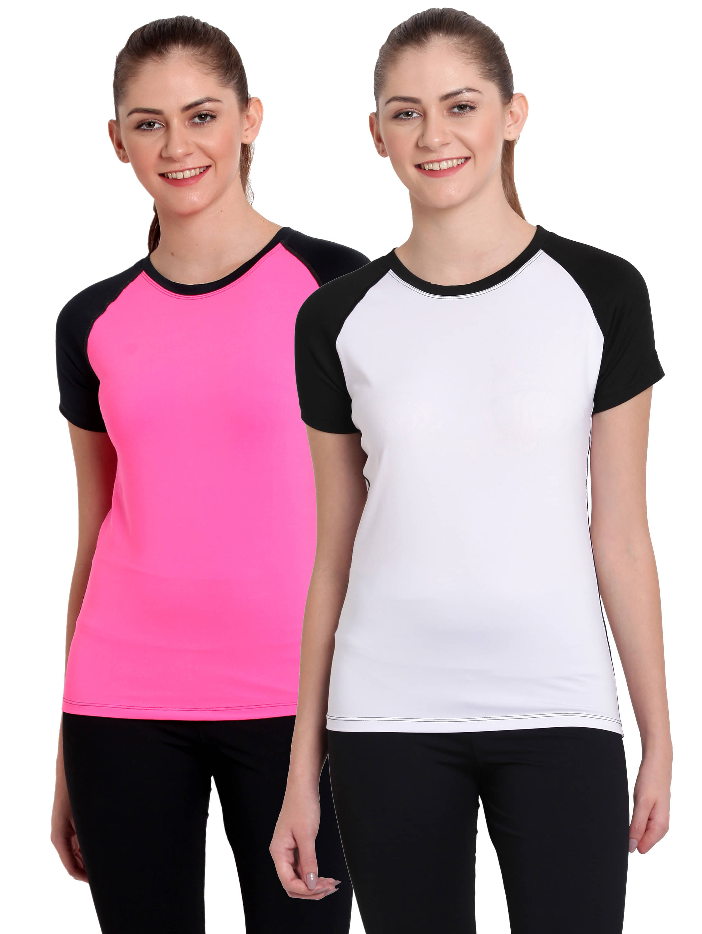    			Elina Pink,White Poly Spandex Tees