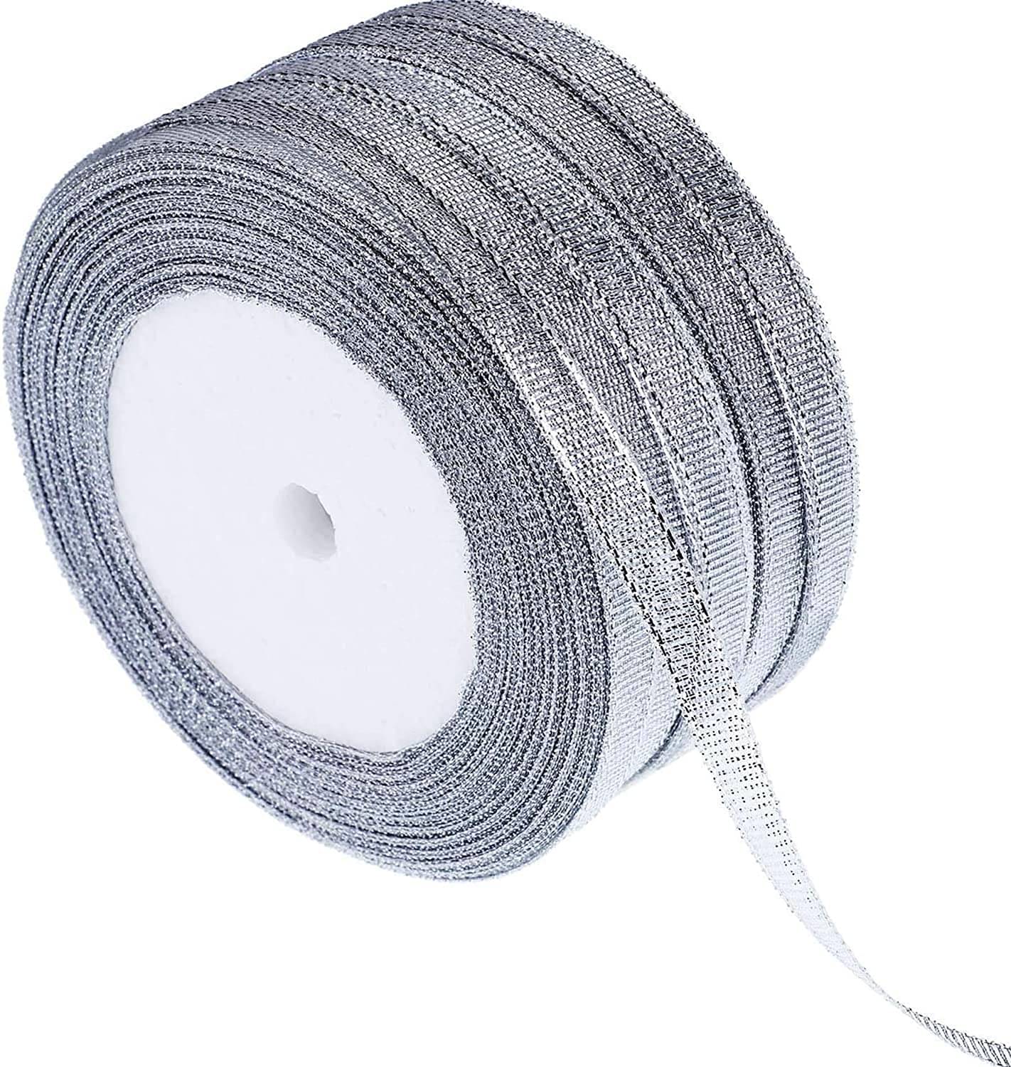     			PRANSUNITA Tissue Satan Ribbon Color- Silver 6mm ( 1/4 inch) for Wedding, Party Decoration, DIY Hair Accessories, Sewing, Gift Wrapping, Invitation Embellishments Etc.-Pack of 5 Rolls