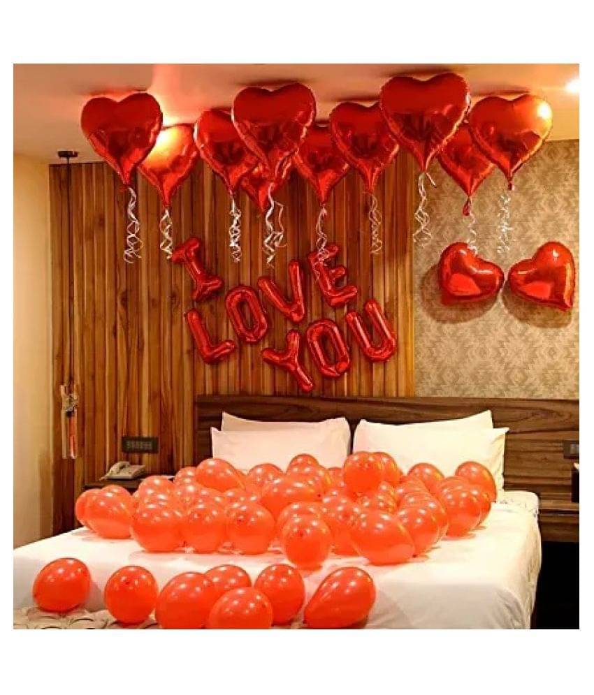     			Pixelfox "I LOVE YOU" Letters Foil Balloons (Red) + 2 Red Heart Foil Balloons + 30 Red Party Decorations Balloons for happy birthday decoration item, birthday decoration kit, birthday balloon decoration combo for Boys, Girls, Kids, husband and Wife.