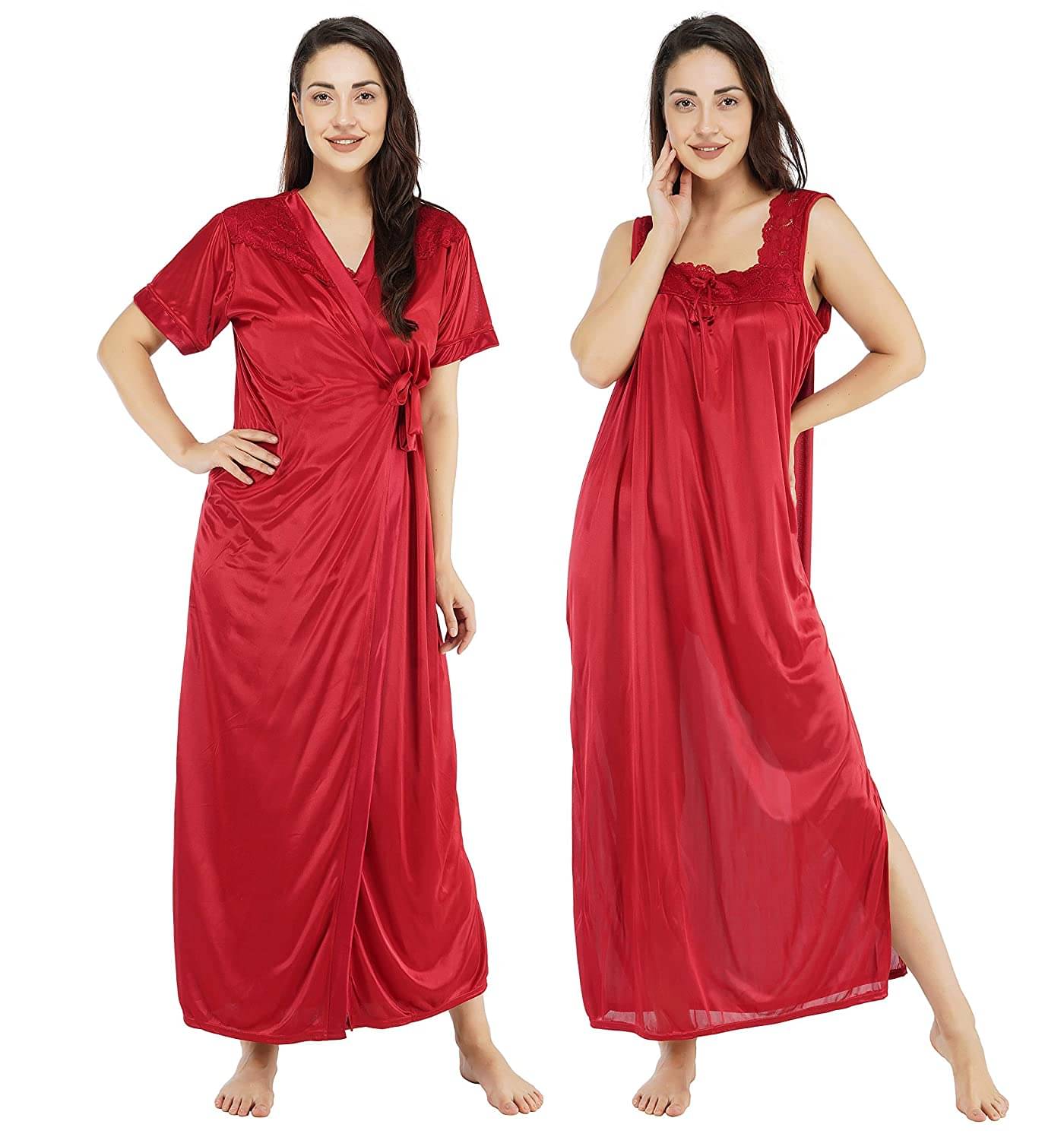 R L F Satin Nighty & Night Gowns - Maroon R L F Satin Nighty & Night Gowns - Maroon