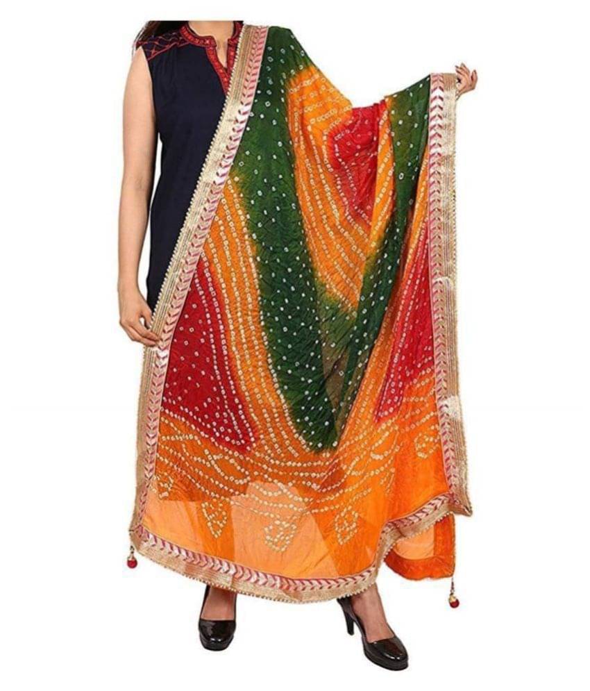 Raj Multicoloured Art Silk Bandhej Dupatta Raj Multicoloured Art Silk Bandhej Dupatta