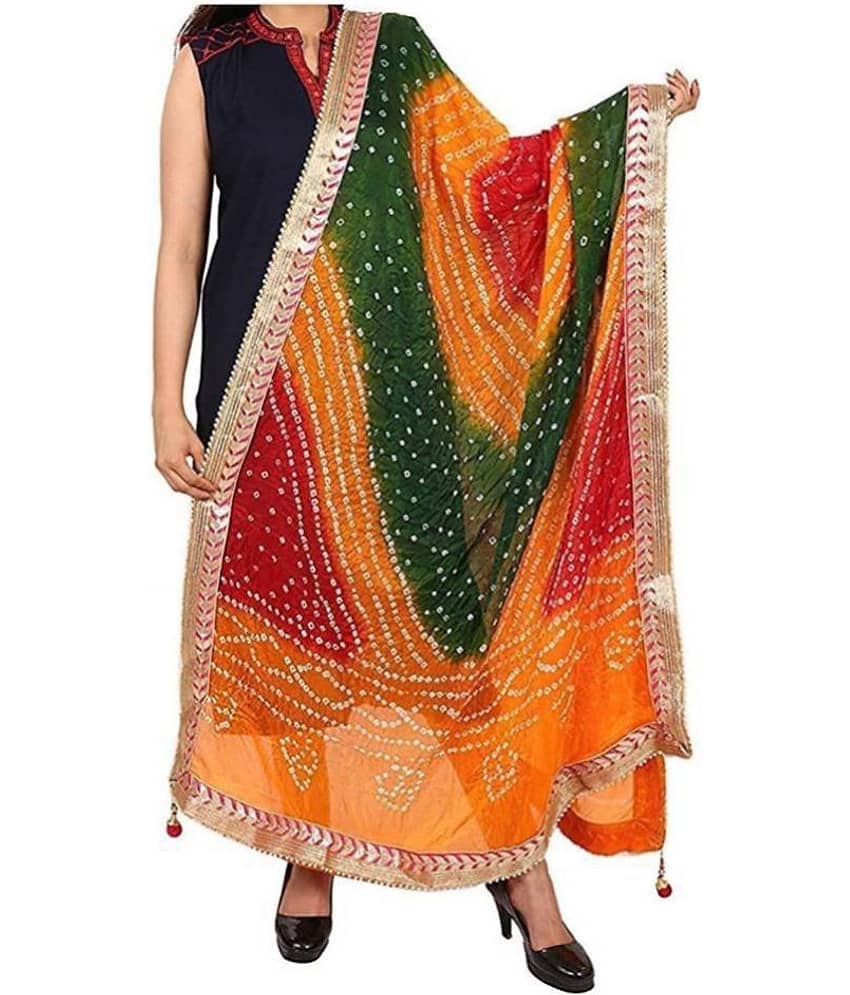 Raj Multicoloured Art Silk Bandhej Dupatta - Dupattas & Shawls | Buy online on ZillyBuy