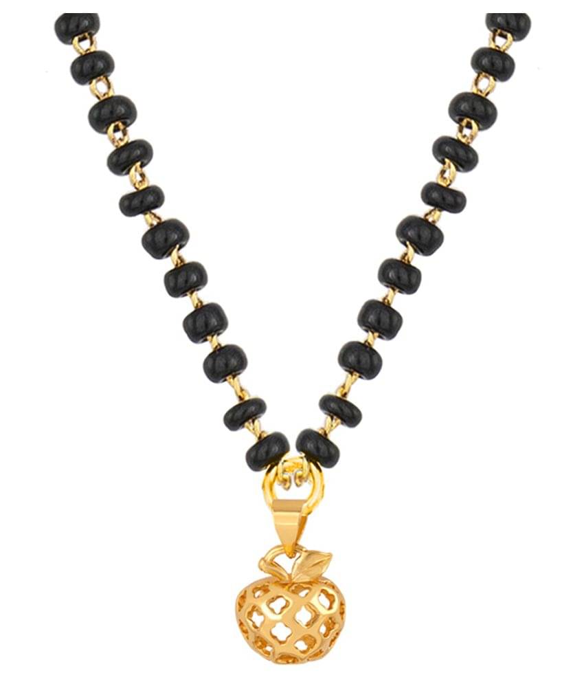 Fashionable Mangalsutra Gold Plated Net Pendant With Black Beaded Golden Chain Fashionable Mangalsutra Gold Plated Net Pendant With Black Beaded Golden Chain