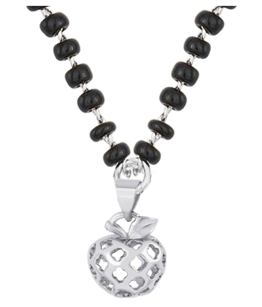 Fashionable Mangalsutra Silver Plated Net Pendant and Black Beaded Chain     			Fashionable Mangalsutra Silver Plated Net Pendant and Black Beaded Chain