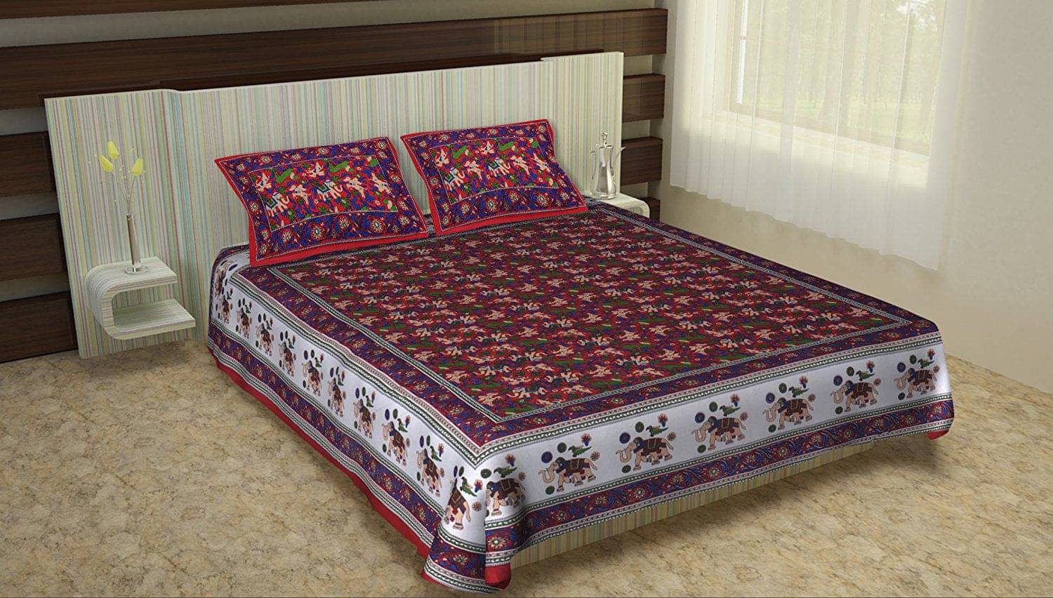     			Uniqchoice Cotton Double Bedsheet with 2 Pillow Covers ( 240 cm x 215 cm )