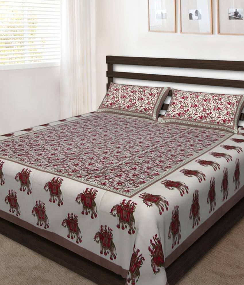     			Uniqchoice - Pink Cotton Double Bedsheet with 2 Pillow Covers