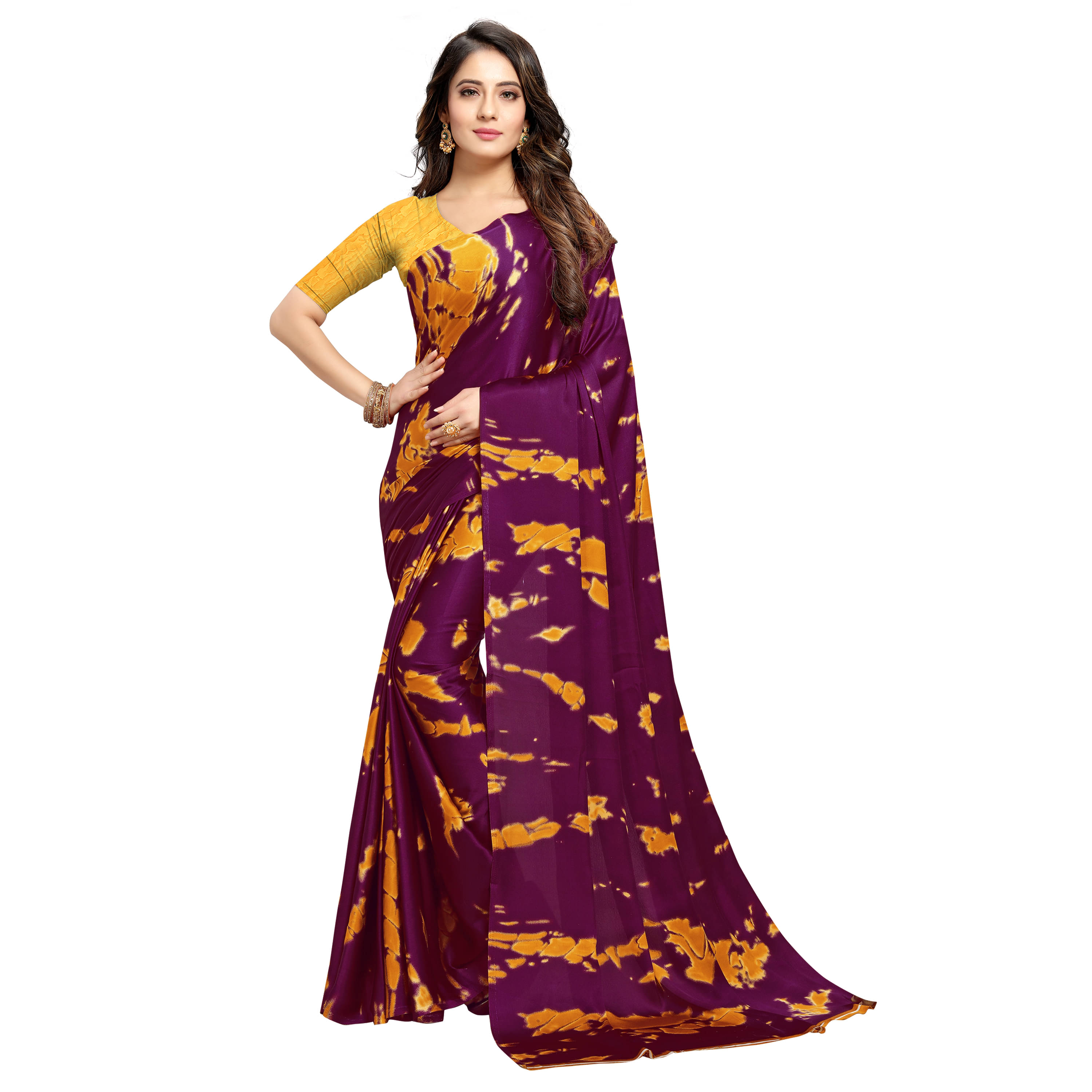 Rekha Maniyar Satin Saree With Unstitched Blouse Piece ( Purple ) Rekha Maniyar Satin Saree With Unstitched Blouse Piece ( Purple )