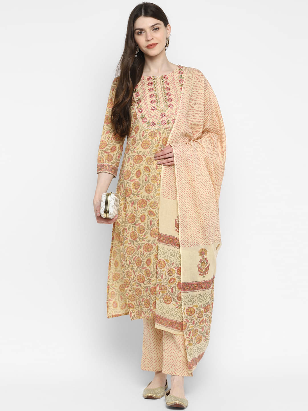     			Vbuyz - Beige Straight Cotton Women's Stitched Salwar Suit ( Pack of 1 )
