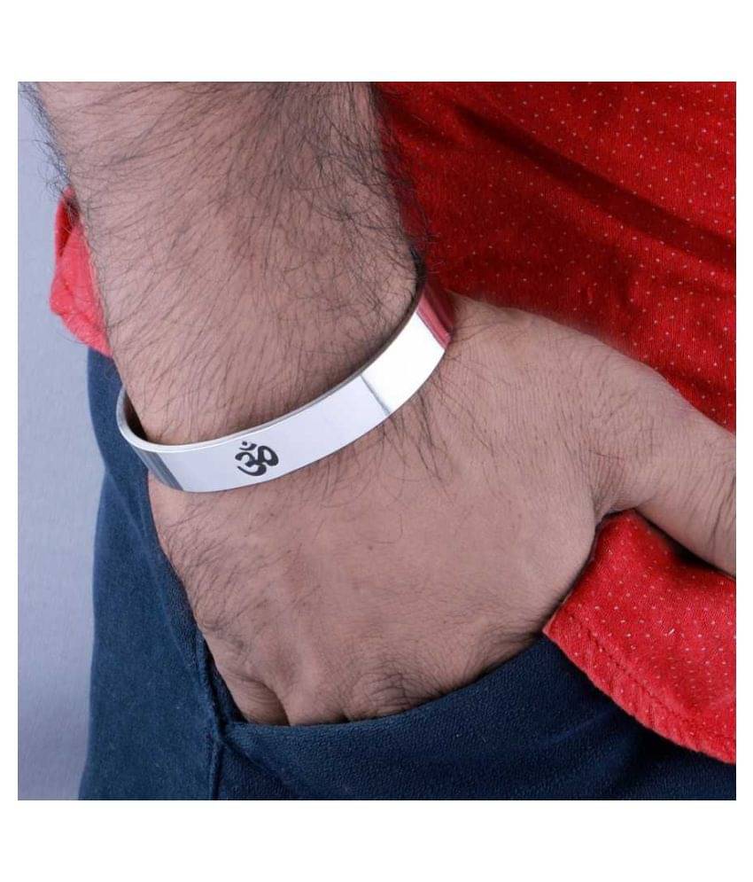     			SILVER SHINE Gold Plated Stylish Bracelet Adjustable OM Design Kada for Men