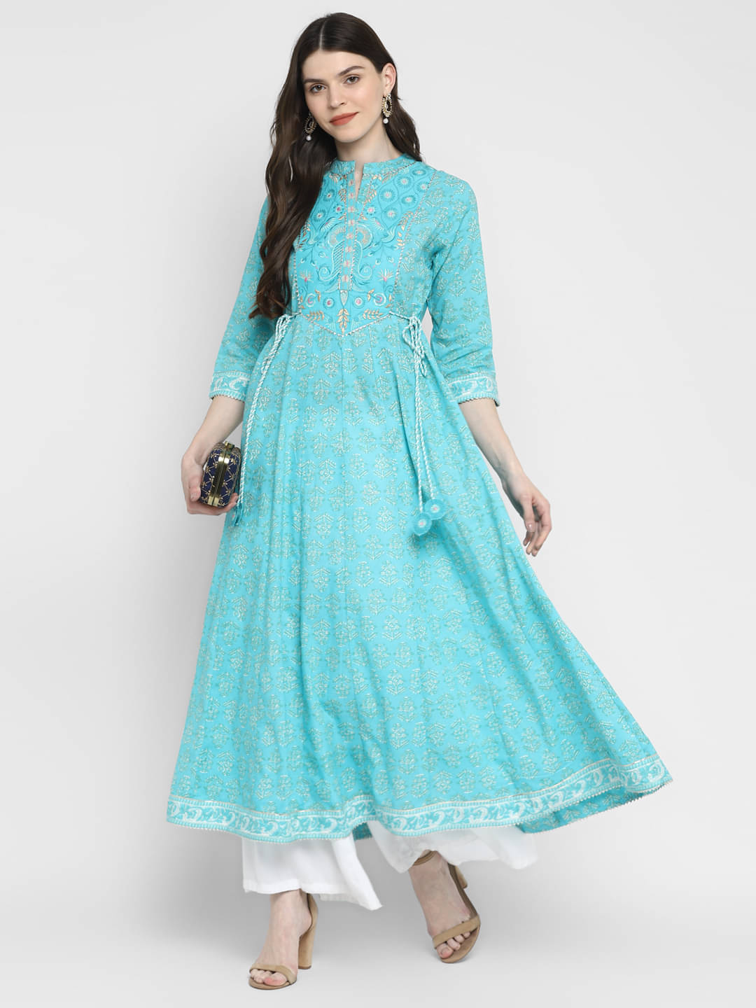 Vbuyz Turquoise Cotton Anarkali Kurti Vbuyz Turquoise Cotton Anarkali Kurti
