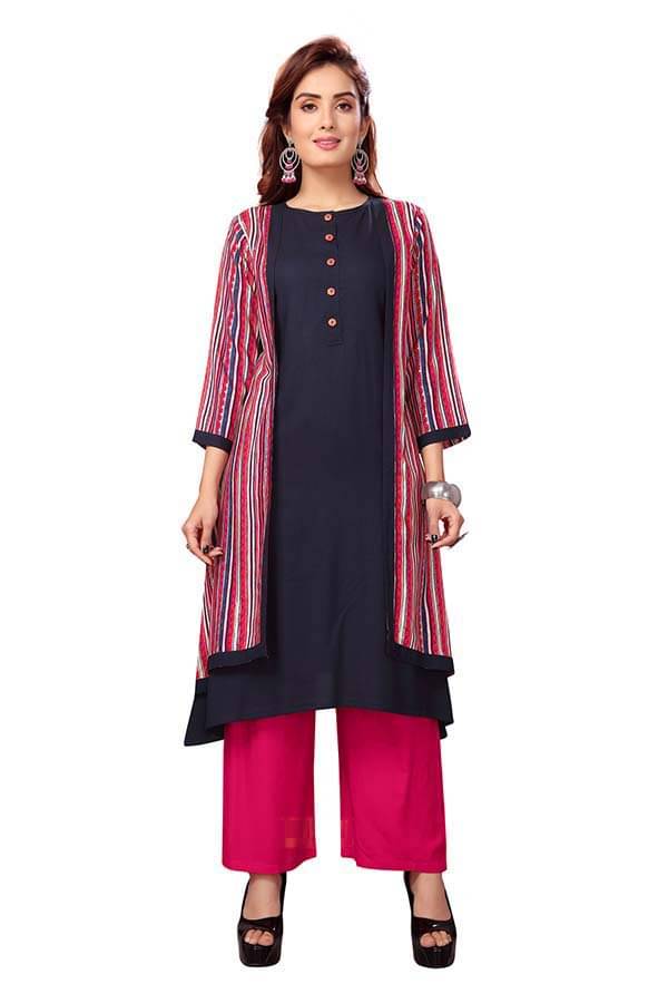 Madhuram Textiles - Multicolor Rayon Women's Jacket Style Kurti ( Pack of 1 ) Madhuram Textiles - Multicolor Rayon Women's Jacket Style Kurti ( Pack of 1 )