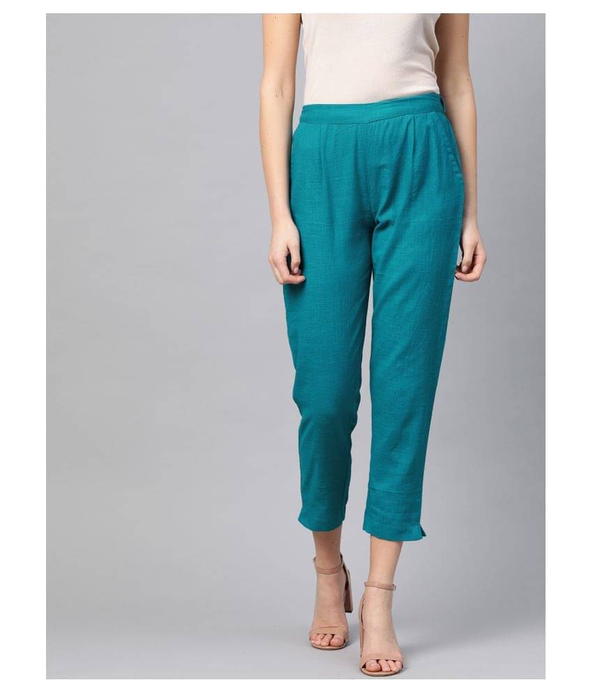     			Yash Gallery Cotton Straight Women's Casual Pants ( Green )