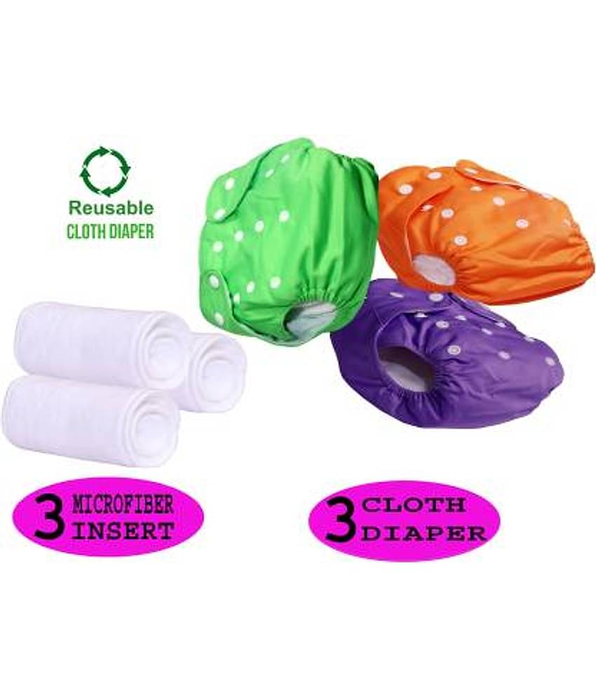 CHILD CHIC Reusable Baby Infant Cotton Cloth Washable Diaper Nappies(3 DIAPERS WITH 3 FIVE LAYER MICROFIBER INSERTS)