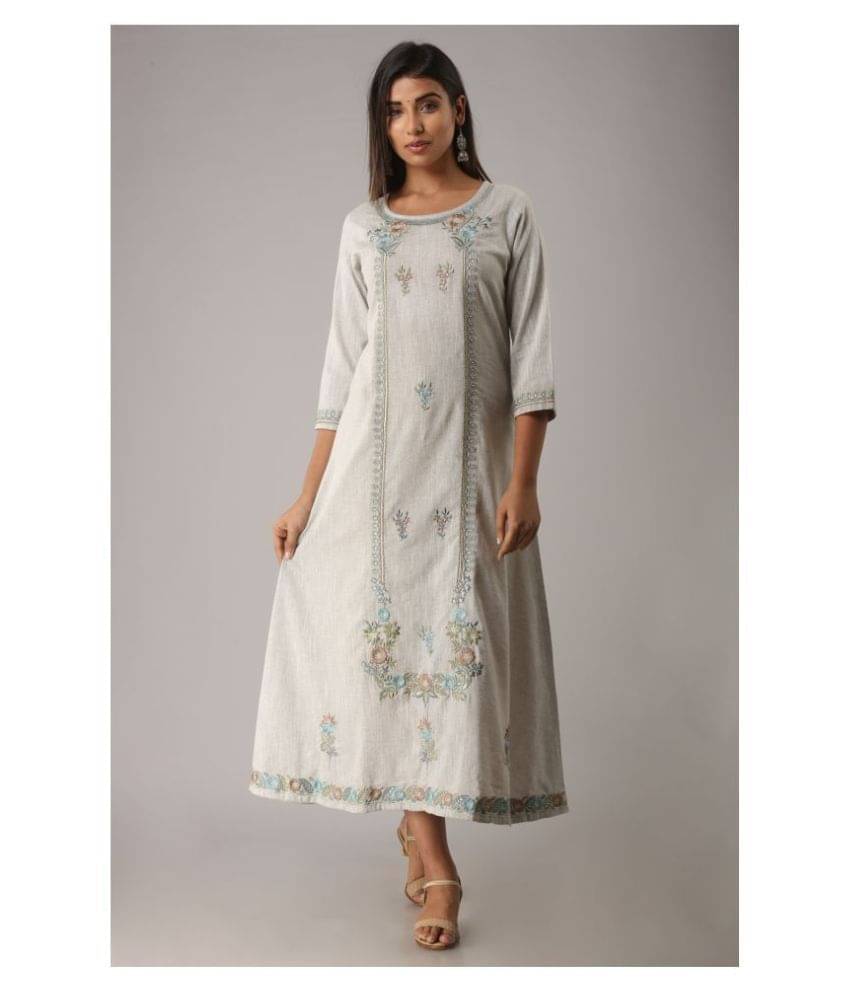 MAUKA - Light Grey Cotton Women's A-line Kurti ( Pack of 1 ) MAUKA - Light Grey Cotton Women's A-line Kurti ( Pack of 1 )