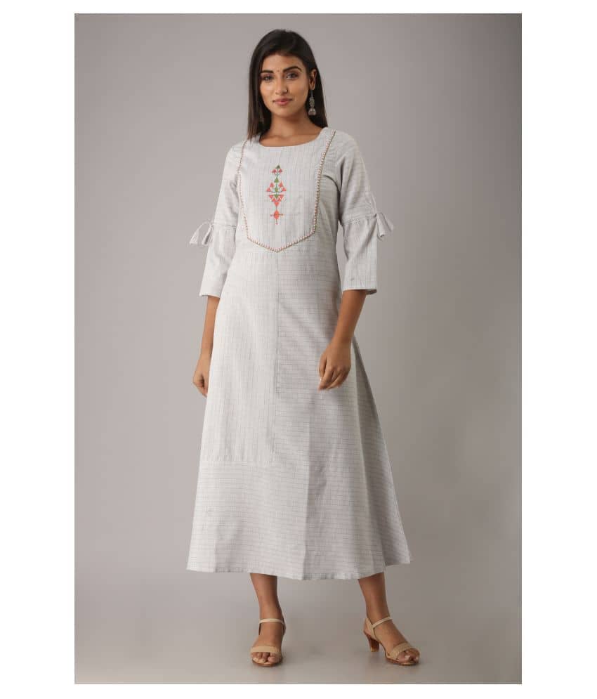 MAUKA - Light Grey Cotton Women's A-line Kurti ( Pack of 1 ) - Kurtis, Tunics | Buy online on ZillyBuy