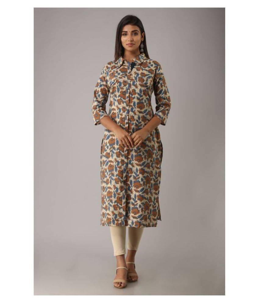 MAUKA Multicolor Cotton Straight Kurti MAUKA Multicolor Cotton Straight Kurti