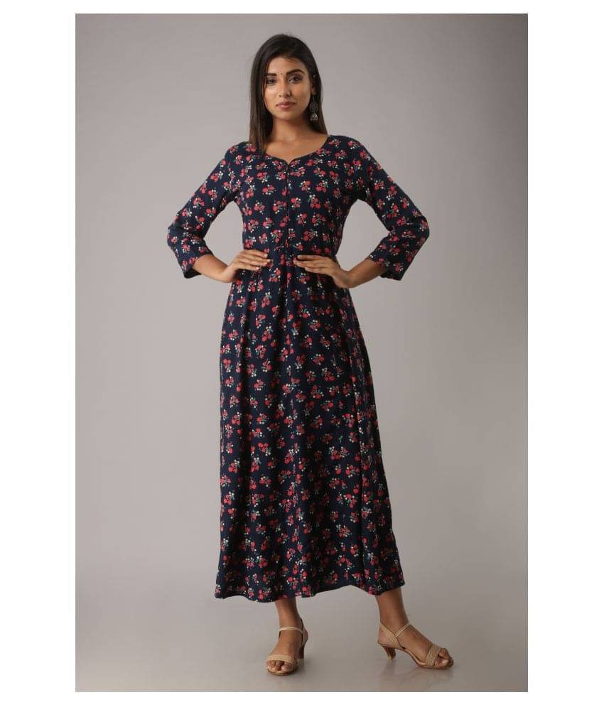     			MAUKA - Navy Rayon Women's A-line Kurti