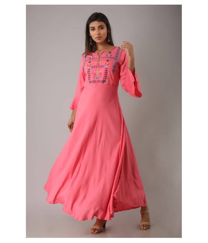 MAUKA - Pink Rayon Women's A-line Kurti MAUKA - Pink Rayon Women's A-line Kurti