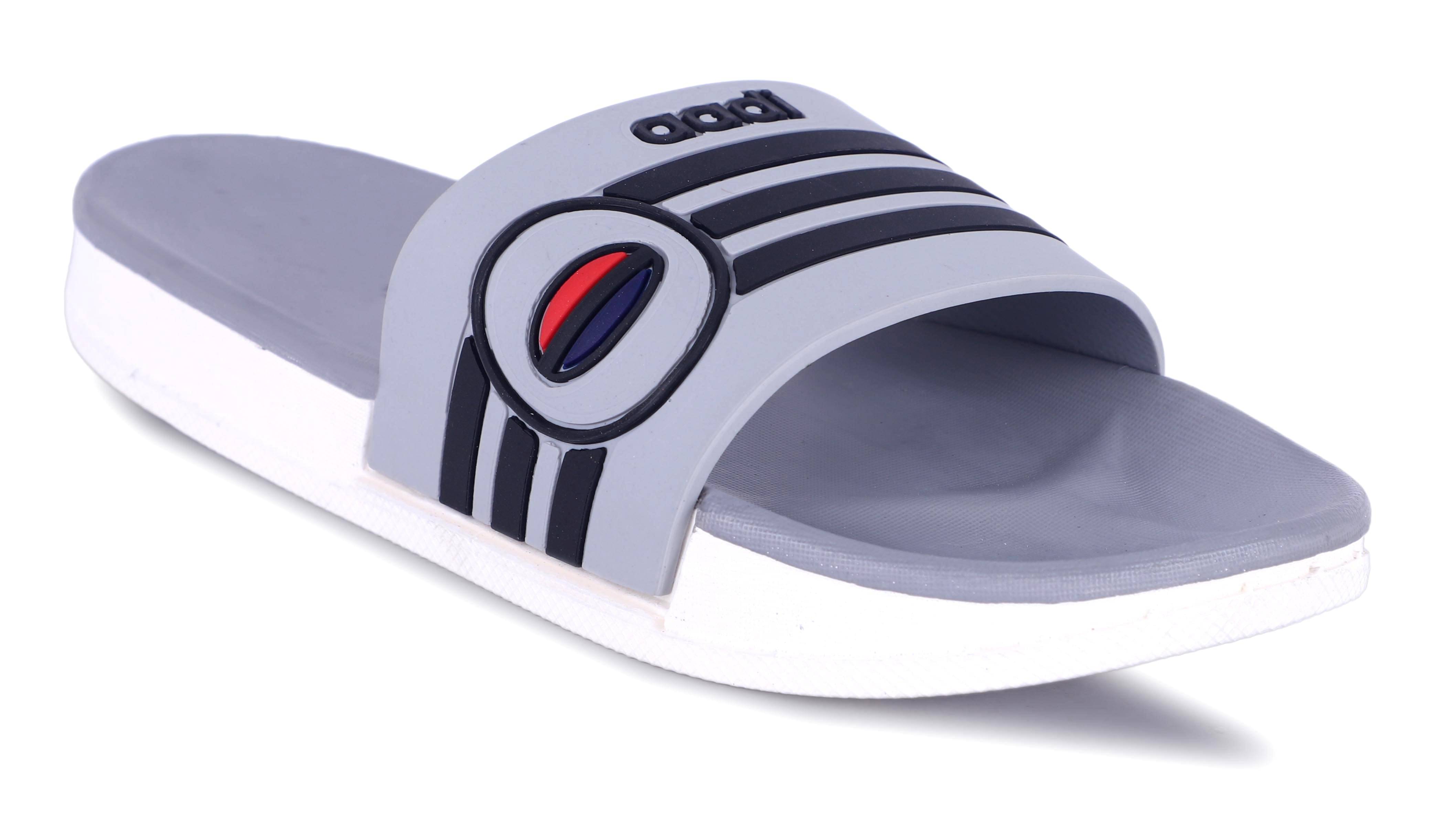     			Aadi Gray Leather Slippers