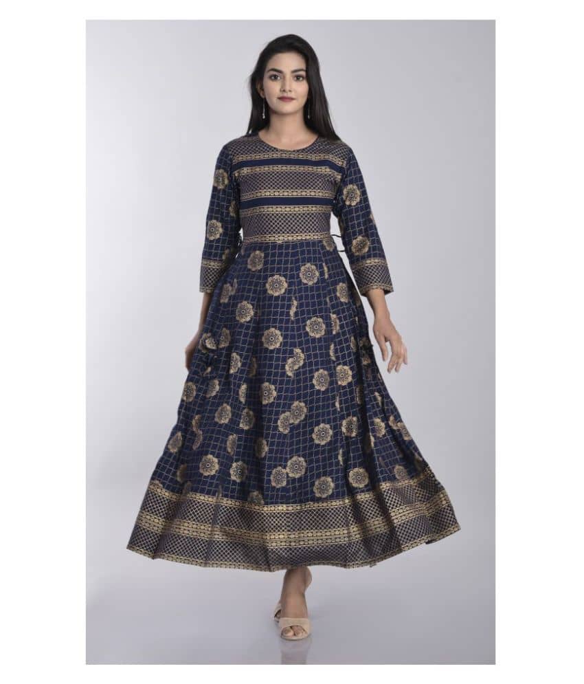 Kbz - Blue Cotton Blend Women's Flared Kurti - Kurtis, Tunics | Buy online on ZillyBuy