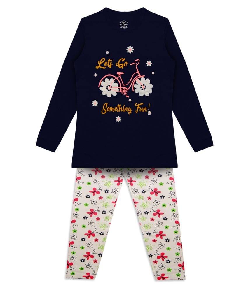     			MIST N FOGG Pack of 1 Girls Cotton Blend Nightsuit Set ( Dark Blue )
