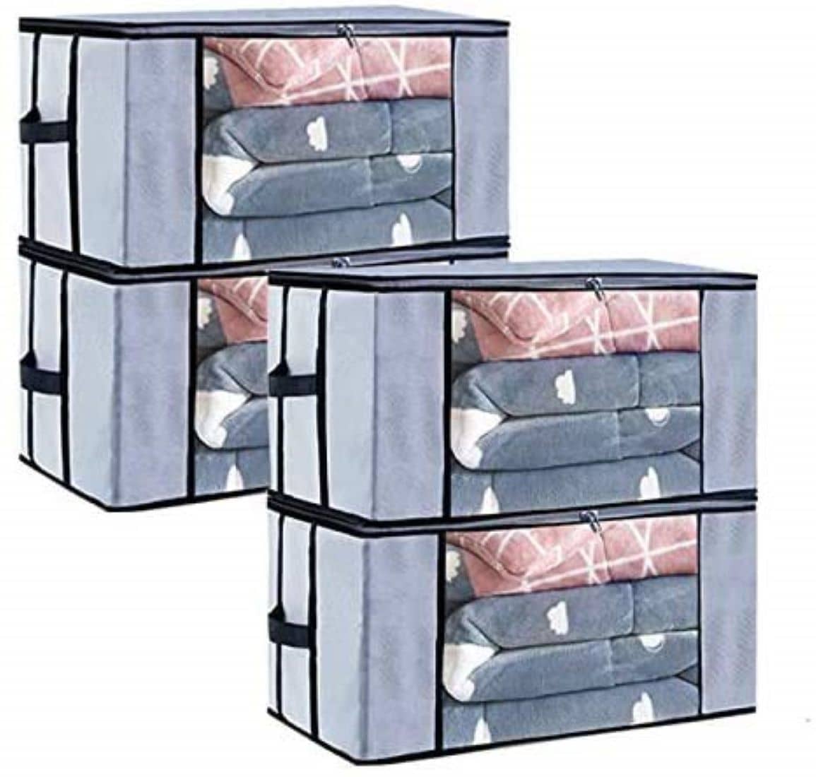 SH. NASIMA Set of 04 Underbed Storage Bag, Storage Organizer, Blanket Cover with Front Handle