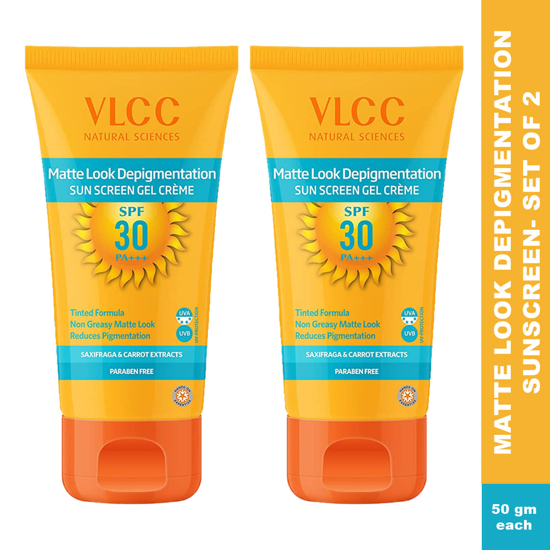 VLCC Matte Look Depigmentation Sunscreen SPF 30 PA+++ Gel creme, Non Greasy, Reduce Pigmentation (50 g), Pack of 2