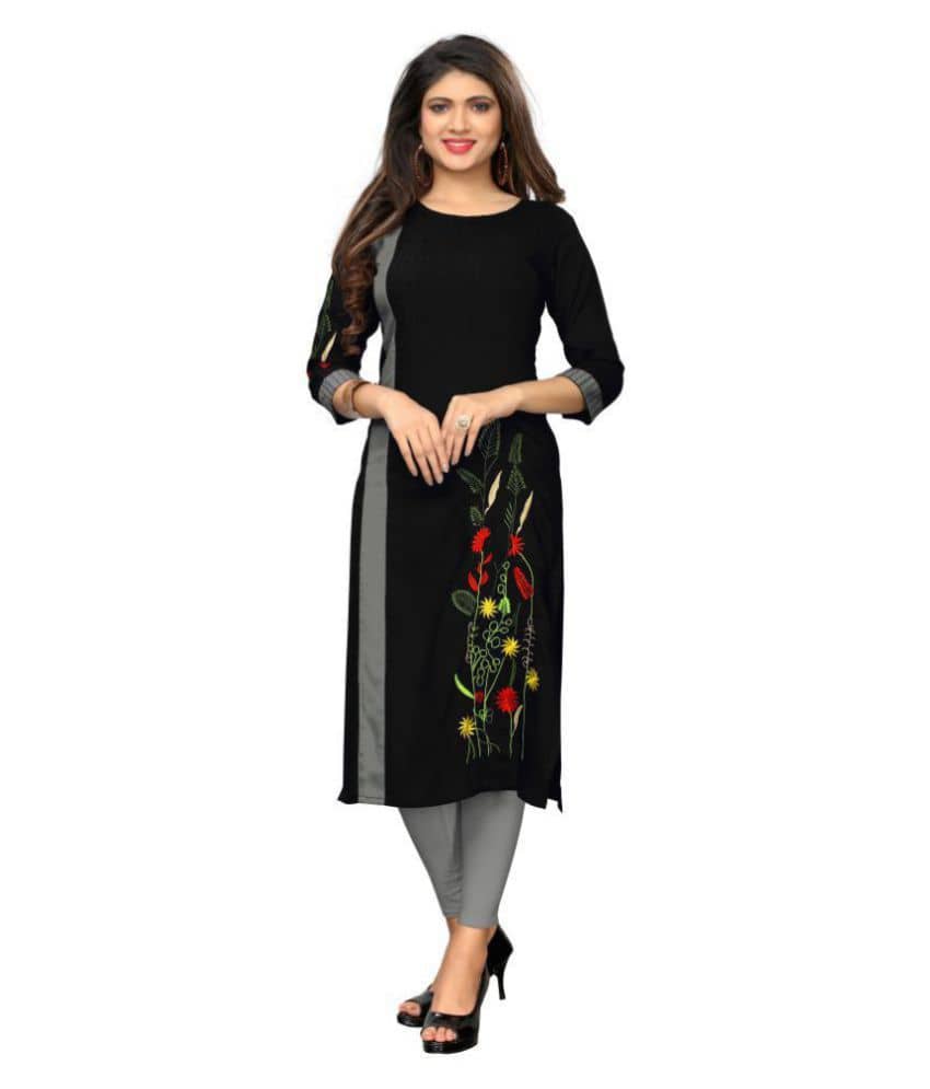 Vbuyz - Black Rayon Women's Straight Kurti - Kurtis, Tunics | Buy online on ZillyBuy