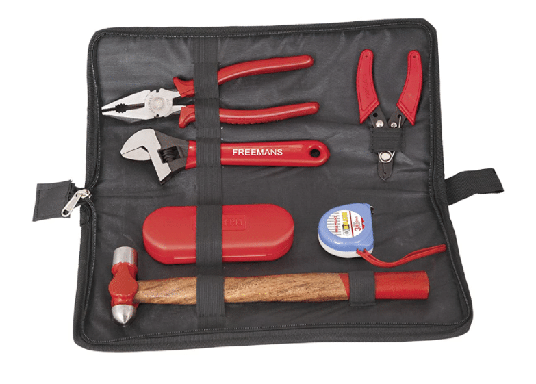     			FREEMAN DIY(Do It Yourself) Socket Wrench Tool Kit 6 pcs(Pliers 210mm/5 in 1 screw driver Kit/Wire stripper 125mm/ Adjustable wrench 200mm/hammer 200g/Measuring tape 3m)