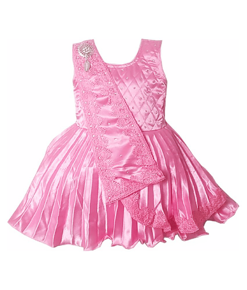 harshvardhanmart.com Baby Girls Faux Satin Frocks ( Pink )