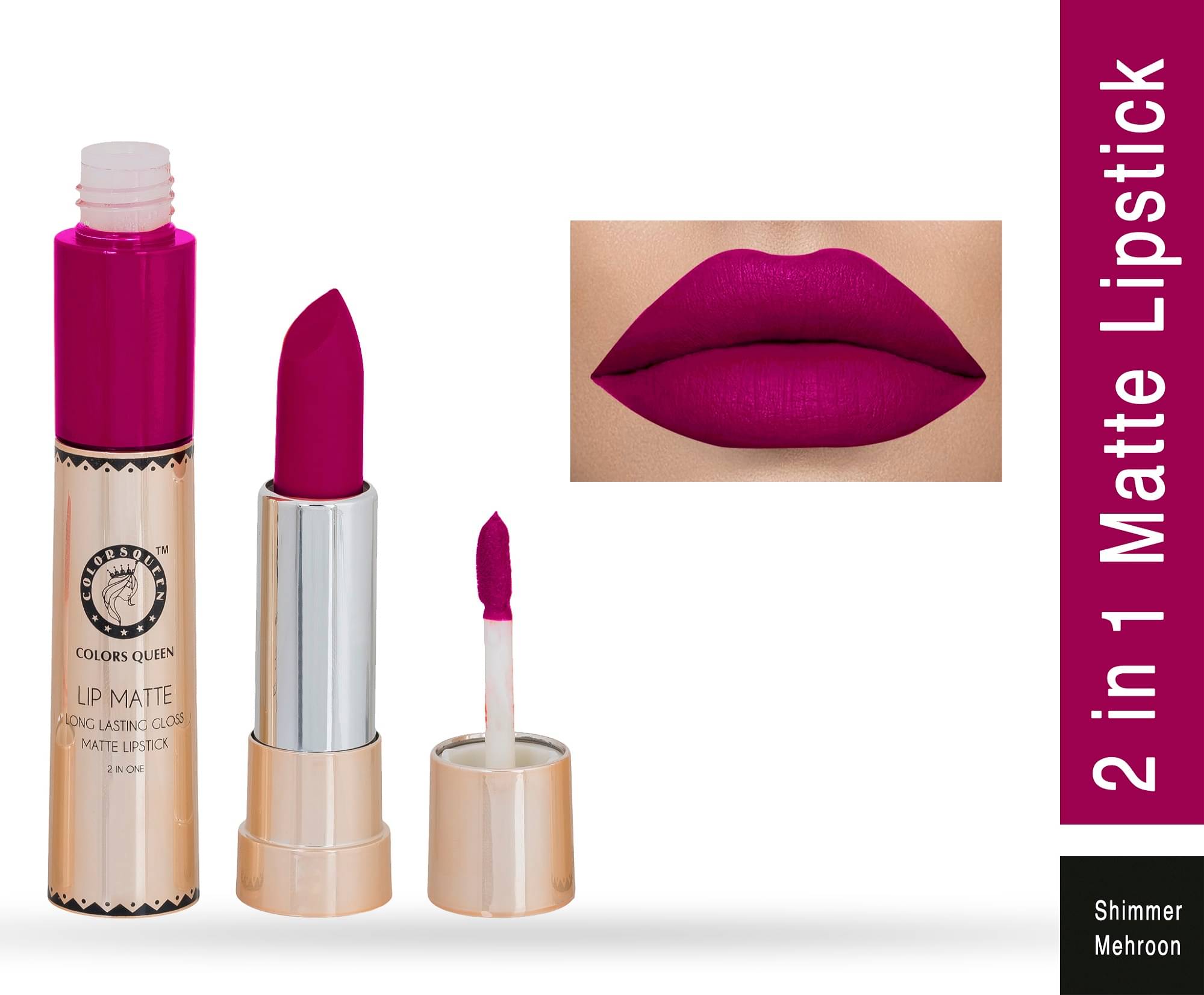 Colors Queen 2 in 1 Matte Finish Water Proof Lipstick Shimmer Maroon (Shade - 40)     			Colors Queen 2 in 1 Matte Finish Water Proof Lipstick Shimmer Maroon (Shade - 40)
