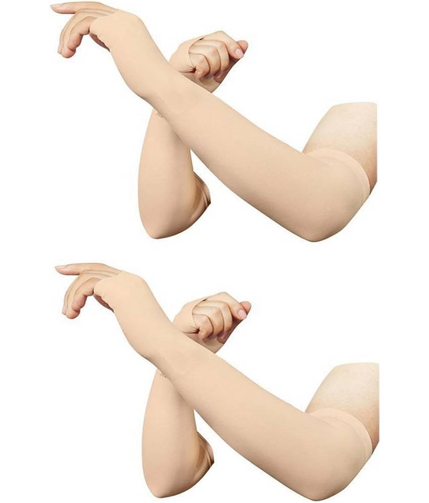 HF LUMEN Unisex Cotton Arm Sleeves, Skin & Black Fully Stretched Skinny Fit Arm Guards for Sports/Bikers/Joggers with Thumb Hole (Pack Of 2 Pair)