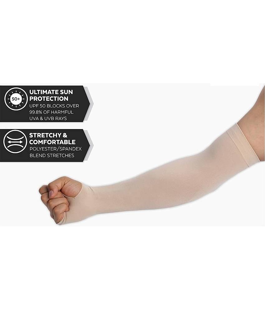 HF LUMEN Unisex Cotton Arm Sleeves, Skin & Black Fully Stretched Skinny Fit Arm Guards for Sports/Bikers/Joggers with Thumb Hole (Pack Of 2 Pair)